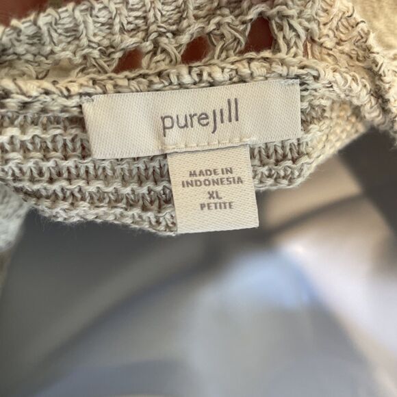 J Jill Purejill Boat Neck 3/4 Sleeve Pullover Sweater XL Beige Tan Cotton Shawl - Picture 6 of 7